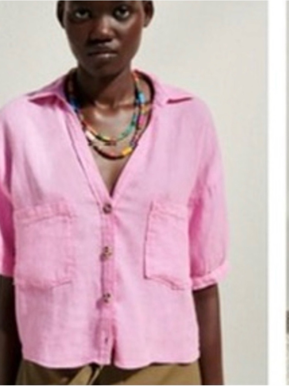Zara Pink Button Up Linen Shirt